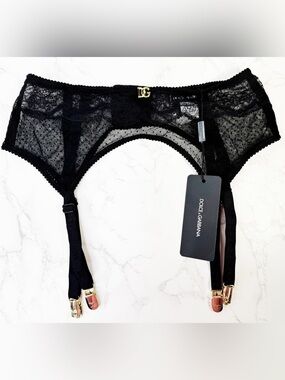 Dolce & Gabbana Black Lace Garter with Gold DG Hardware